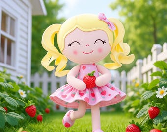 パーソナライズされたGloveleyaストロベリードール – 30cmのカスタムネーム入りぬいぐるみラグドール | カーリーヘアの女の子のおもちゃ、1歳の誕生日やベビーシャワーのギフト