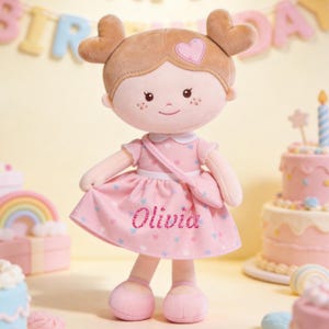 Personalized Baby Doll with Name, 1st Birthday Gift for Girl, Custom Stuffed Rag Doll, Newborn Baby Shower Gift, Keepsake Nursery Decor