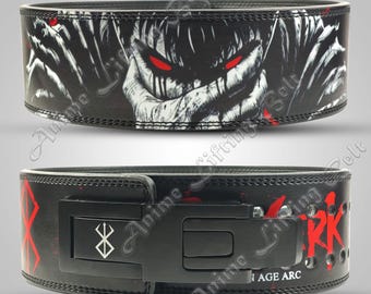 Cintura da sollevamento pesi in pelle personalizzata con tema anime Berserk e fibbia a leva per powerlifting.