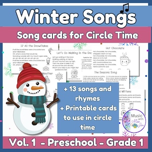 Raccolta di carte di canzoni invernali: 13 canzoni per il Circle Time - per la scuola materna/PreK/K/1
