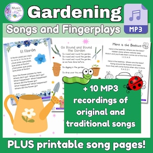 Canciones de jardinería - Grabaciones MP3 - Plantación, flores, insectos, páginas de canciones imprimibles