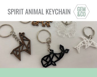 Geometric Spirit Animal Key Chain in Wood or Acrylic. Lions, Tigers and Bears, Oh My!