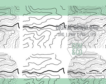 Temperance Creek in Oregon Topography for Glowforge Laser Engraving Files svg, png, pdf, eps