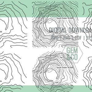 South Sister, Oregon Topography für Glowforge Lasergravur Dateien svg, png, pdf, eps