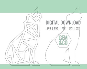 Geometric Wolf Outline for Glowforge Laser Cut Files svg, png, pdf, dxf, eps