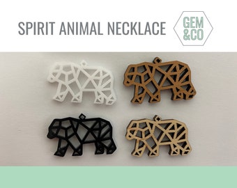 Geometric Spirit Animal Pendant Necklace in Wood or Acrylic. Lions, Tigers and Bears, Oh My!