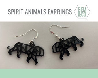 Geometric Spirit Animal Earrings in Wood or Acrylic. Lions, Tigers and Bears, Oh My!