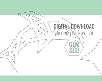 Geometric Dolphin Outline for Glowforge Laser Cut Files svg, png, pdf, dxf, eps
