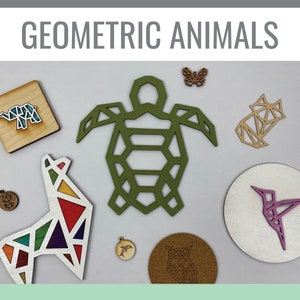 Pakiet zwierząt geometrycznych do plików wycinanych laserowo Glowforge svg, png, pdf, dxf, eps, 17 zwierząt