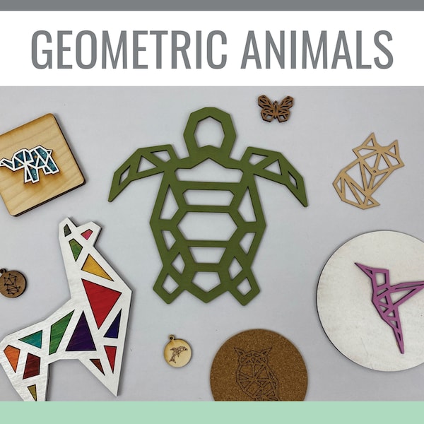 Geometric Animals Bundle for Glowforge Laser Cut Files svg, png, pdf, dxf, eps, 17 Animals