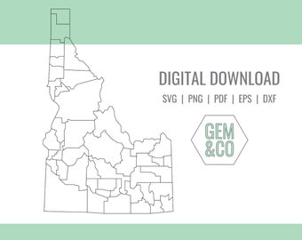 Idaho Counties Puzzle Map Outline for Glowforge Laser Cut Files svg, png, pdf, dxf, eps