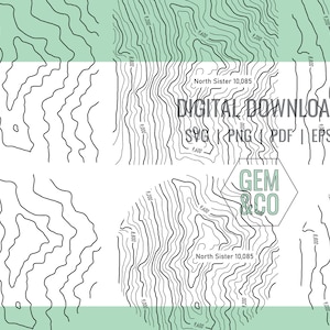 North Sister, Oregon Topography für Glowforge Lasergravur Dateien svg, png, pdf, eps