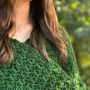 Textured Design Crochet Sweater Scarf Green Yarn Wrap Handmade Winter Accessory Chunky Knit Style Long Sleeve Detail Warm Comfortable Piece Forest Green Color Soft Acrylic Material Fashion Forward Look Multiple Size Options Casual Outfit