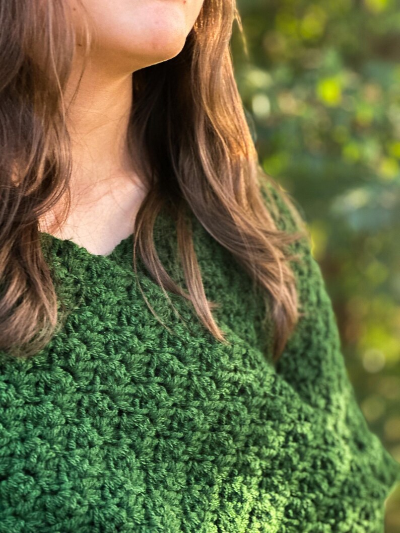 Textured Design Crochet Sweater Scarf Green Yarn Wrap Handmade Winter Accessory Chunky Knit Style Long Sleeve Detail Warm Comfortable Piece Forest Green Color Soft Acrylic Material Fashion Forward Look Multiple Size Options Casual Outfit