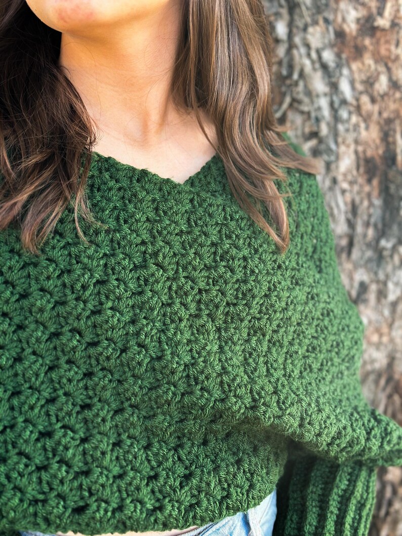 Textured Design Crochet Sweater Scarf Green Yarn Wrap Handmade Winter Accessory Chunky Knit Style Long Sleeve Detail Warm Comfortable Piece Forest Green Color Soft Acrylic Material Fashion Forward Look Multiple Size Options Casual Outfit