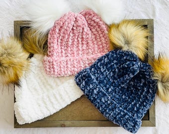 velvet baby beanie with pom pom soft newborn hat winter baby girl hat cozy baby boy hat baby shower gift baby beanie infant photo prop