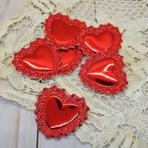 8 Red Foil Embossed Die Cut Hearts for Crafting 2"