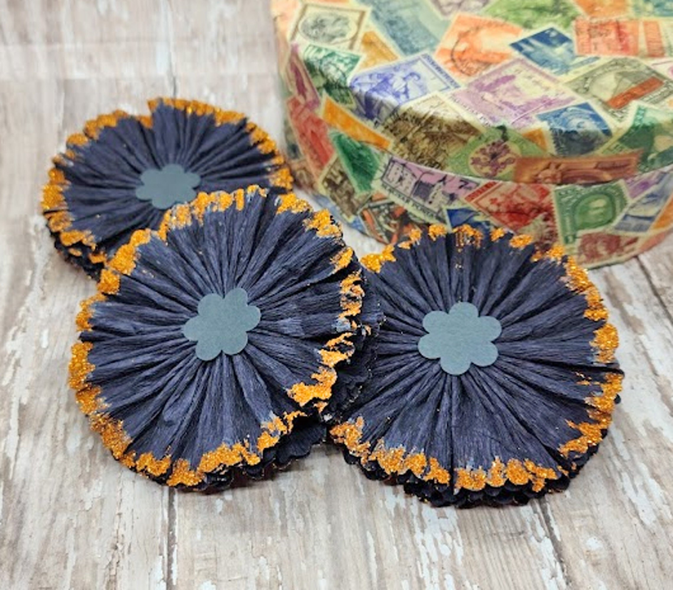 3 Crepe Paper Rosettes With Glass Glitter Edge for Crafting Etsy