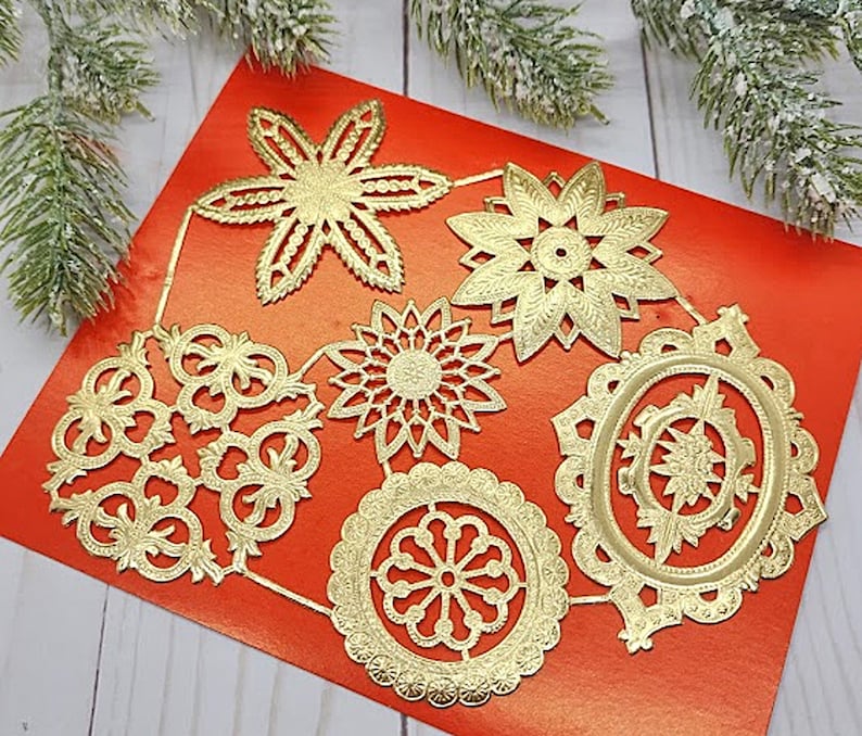Vintage Gold Foil Embossed Dresden Medallions 12pcs Etsy