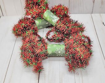 Red and Green Tinsel Garland Trim for Holiday Crafting 9 Ft