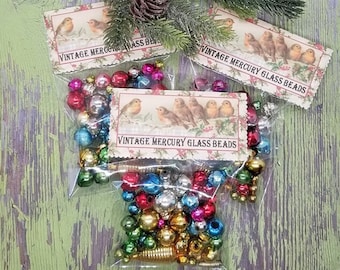 Vintage Mercury Glass Garland Beads Grab Bag 75 pieces