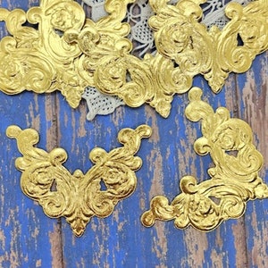 6 Gold Foil Embossed Die Cut Fancy Corner Flourish for Crafting