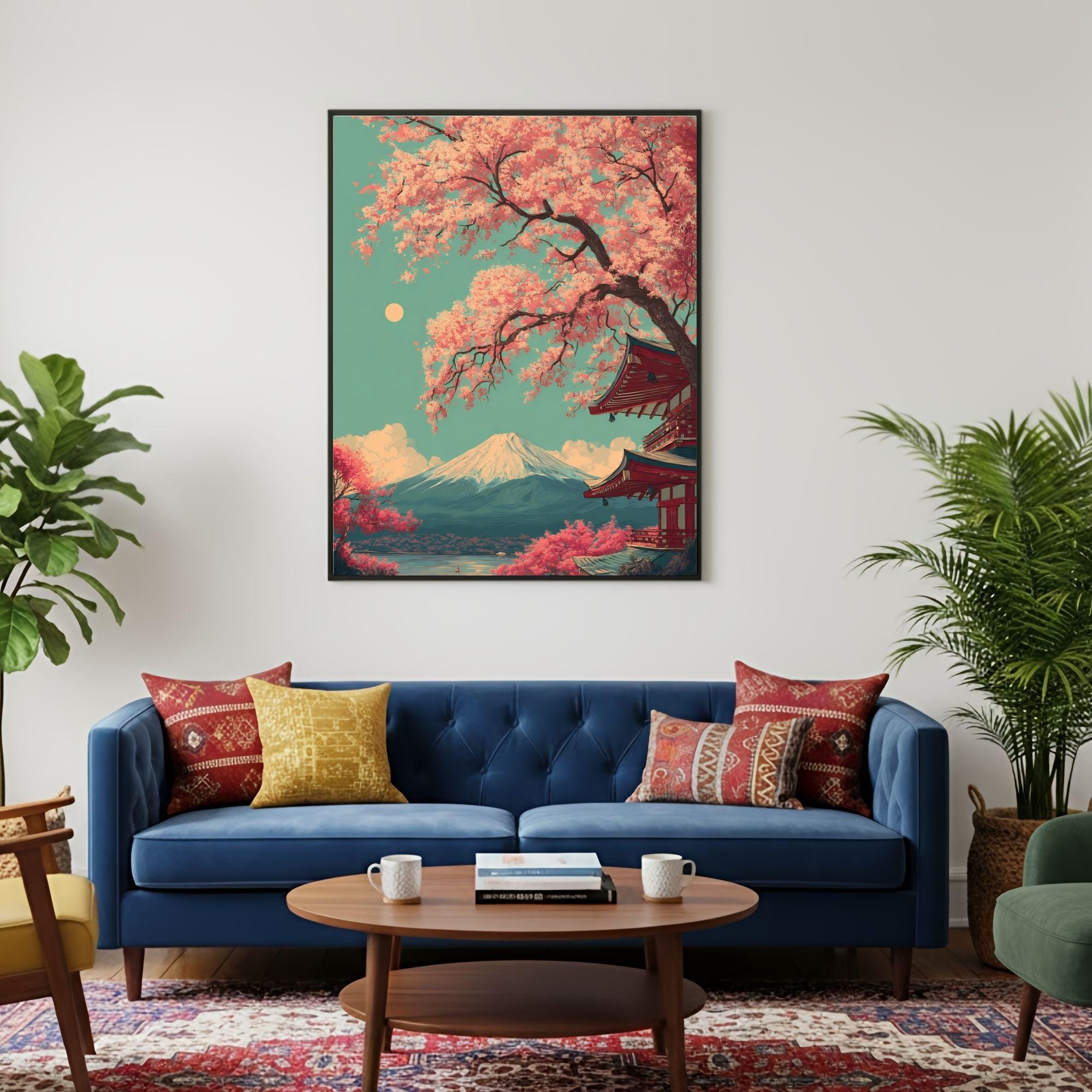 Japanese Landscape Wall Art | Mount Fuji Cherry Blossom Print | Modern ...