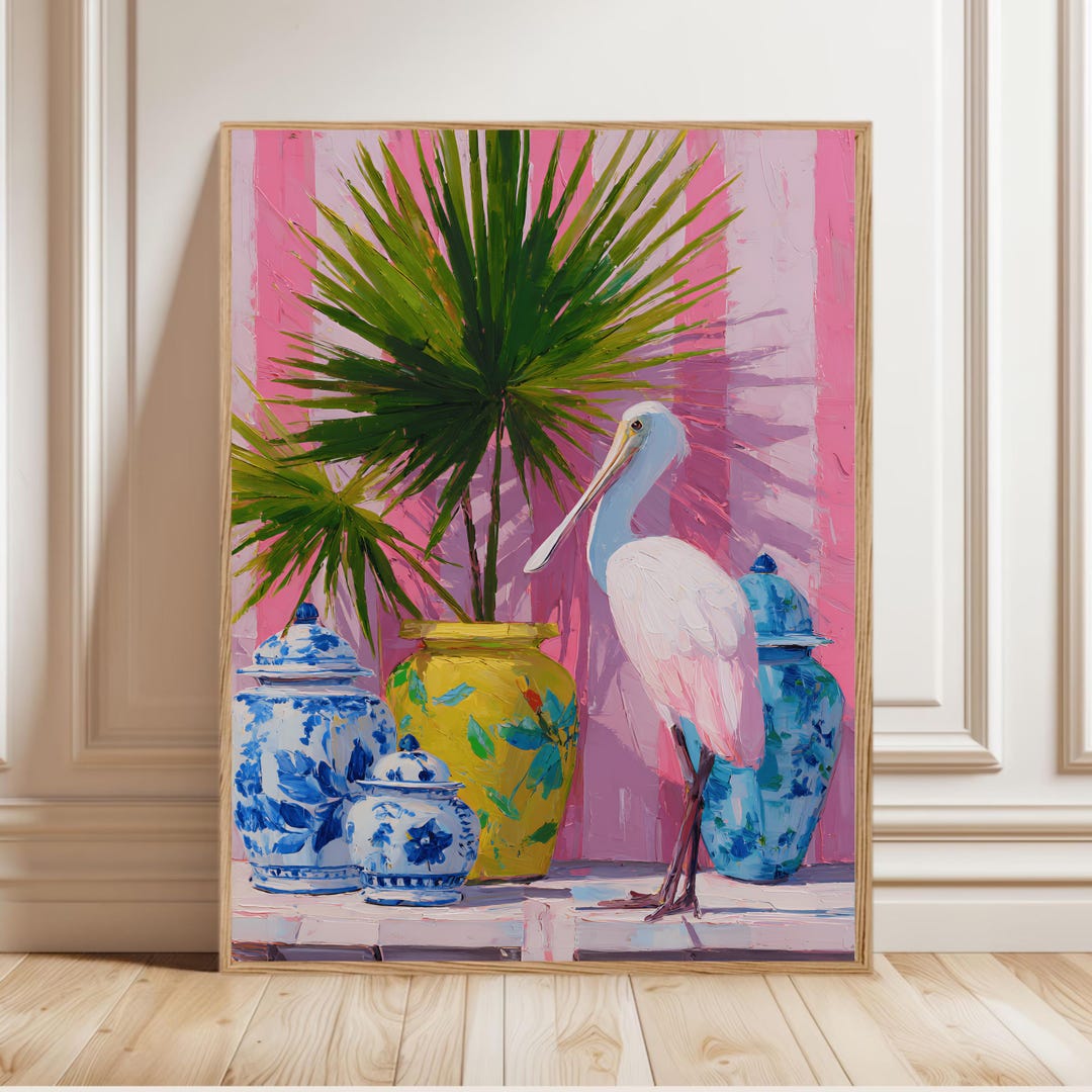 Colorful Modern Tropical Bird, Pink Pelican Print Poster, Eclectic Wall ...