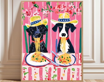 Maximalist Print Spaghetti Dog Art Print:  Italian Dining Room Decor