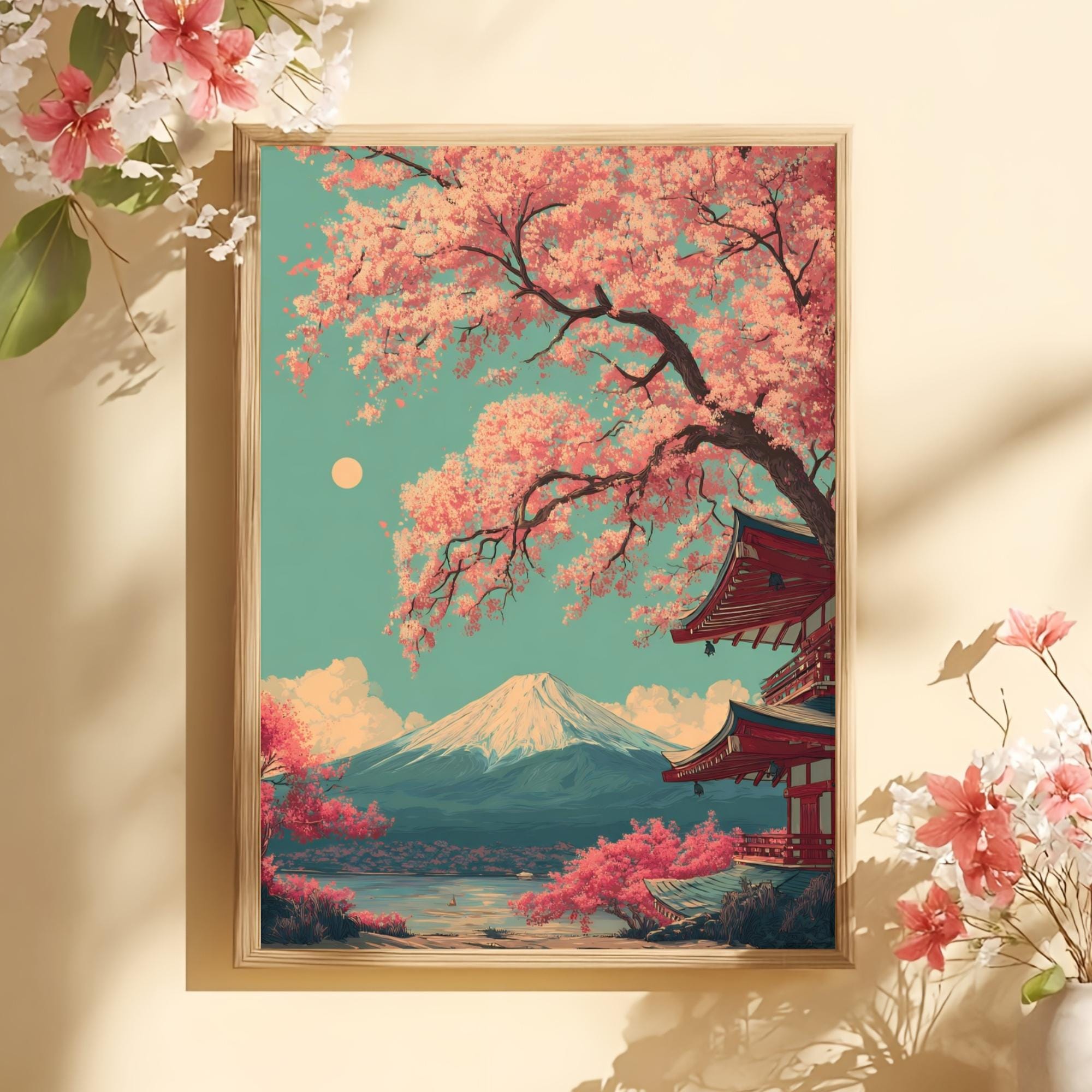 Japanese Landscape Wall Art | Mount Fuji Cherry Blossom Print | Modern ...
