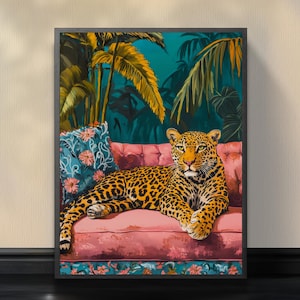 Maximalist Leopard Portrait - Bold Fashionista Art - Eclectic Wall Decor - Unique Animal Print