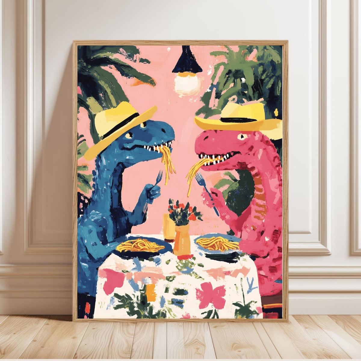 Funny Dinosaur Pasta Print: Whimsical Kitchen & Dining Room Art - Etsy