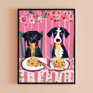 Impression d'art maximaliste, art mural spaghetti pour propriétaires de chiens, décoration de salle à manger italienne, cadeau de pendaison de crémaillère parfait