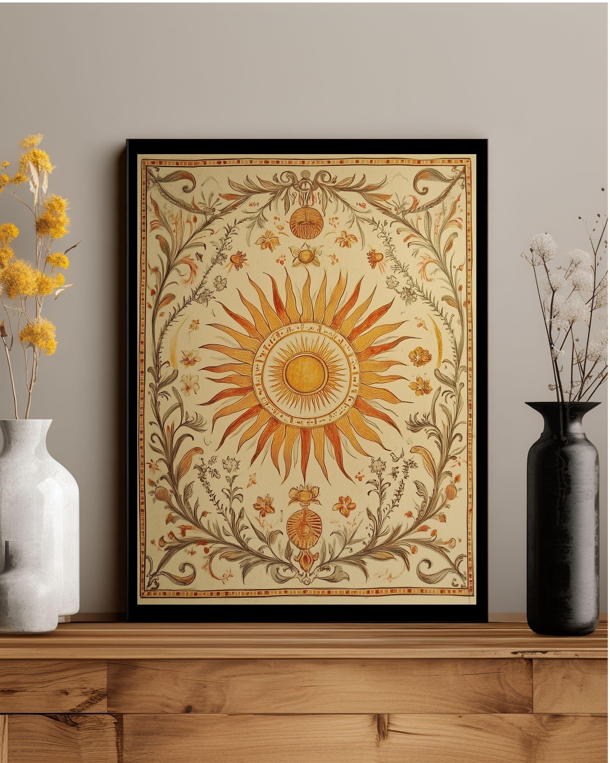 Boho Sun Print: Earth Tone Vintage Rose Floral Wall Art