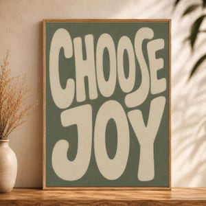 Choose Joy Wall Art Print, Sage Green Positive Quote Poster, Bold Cream Typography Decor For Happy Home Office Or Dorm Room Gift Idea