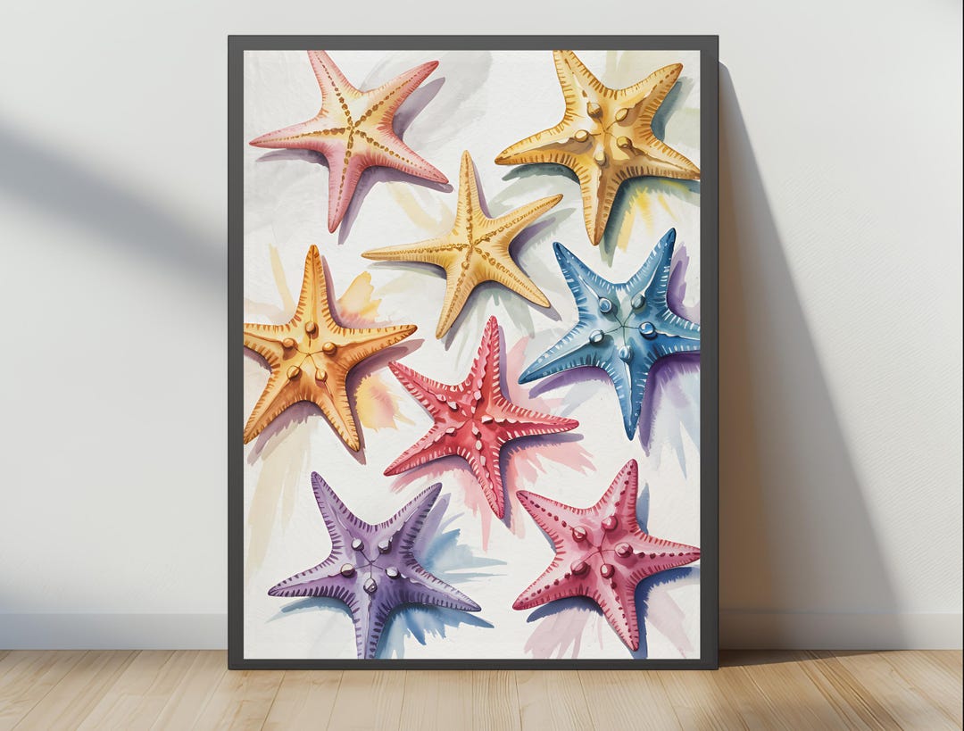 Colorful Starfish Wall Art Print – Beach Coastal Decor, Nautical Ocean ...