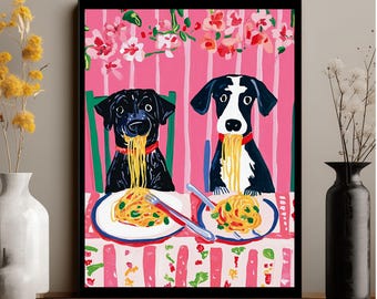 Maximalist Print Spaghetti Dog Art Print:  Italian Dining Room Decor