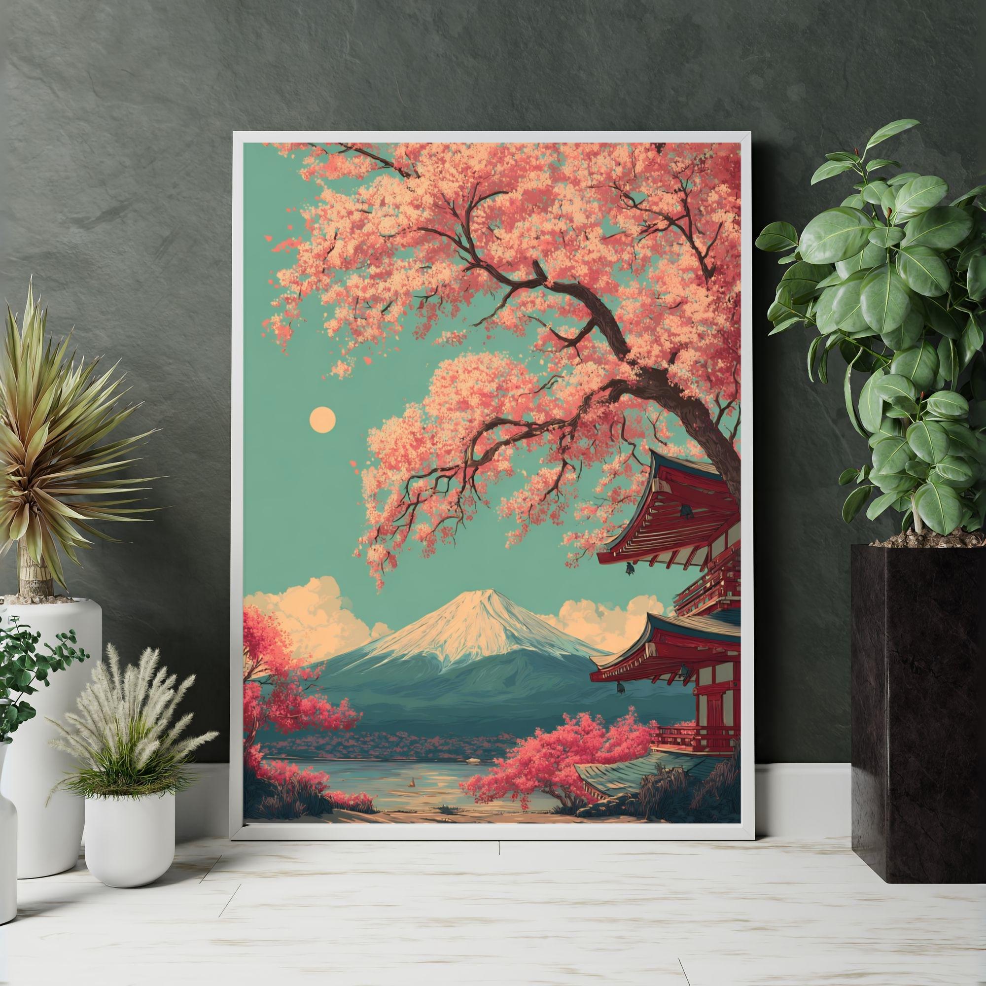 Japanese Landscape Wall Art | Mount Fuji Cherry Blossom Print | Modern ...
