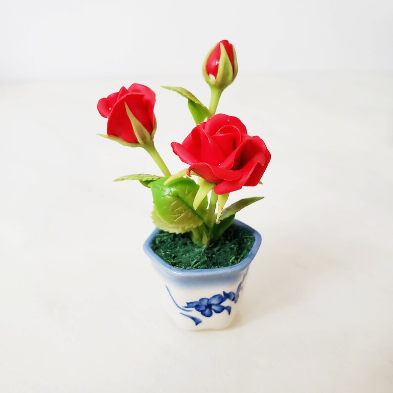 1 ROSE Miniature Flower_YOU PICK_Handmade flower, long lasting,ceramic pot,red yellow white orange image 6