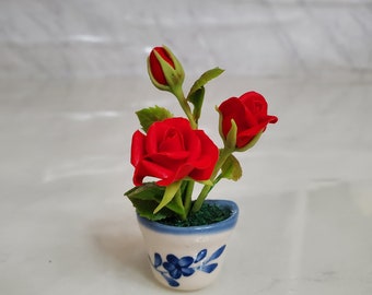 Miniature Flower- Red Rose- Magnet pot -Handmade Flowers - Forever lasting