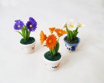 1 DAISY Miniature Flower_YOU PICK_Handmade flower, long lasting,ceramic pot, Pink White Yellow Purple