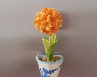 Miniature Flower- Orange Allium - Magnet pot -Handmade Flowers - Forever lasting