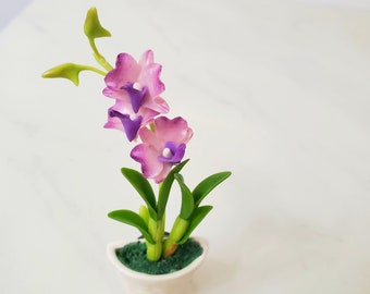 Miniature Flower- purple Dendrobium nobile - Magnet pot -Handmade Flowers - Forever lasting