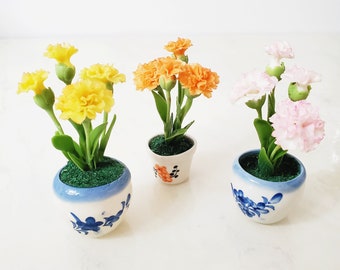 1 CARNATION Miniature Flower_YOU PICK_Handmade flower, long lasting,ceramic pot,Pink Yellow Orange