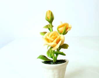 Miniature Flower- Yellow Rose - Magnet pot -Handmade Flowers - Forever lasting