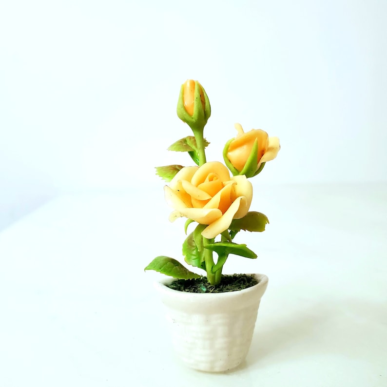 Miniature Flower Yellow Rose Magnet pot Handmade Flowers Forever lasting image 1