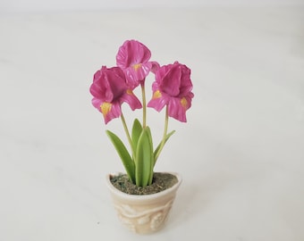 Miniature Flower- Purple Iris  -  Magnet pot -Handmade Flowers - Forever lasting