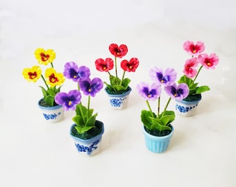 1 PANSY Miniature Flower_YOU PICK_Handmade flower, long lasting,ceramic pot, Pink Red Yellow Purple Blue