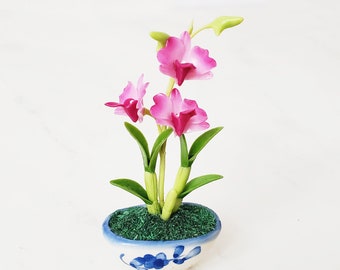 1 DENDROBIUM ORCHID Miniature Flower_Handmade flower, long lasting,ceramic pot, purple