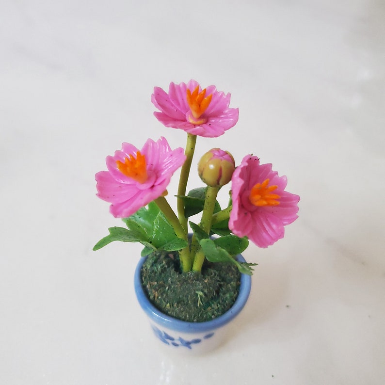 1 COSMOS Miniature Flower_Handmade flower, long lasting,ceramic pot, Pink Magenta image 3